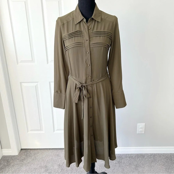 Nanette Lepore Military  Green Button Down Midi Shirtdress with Slips - Picture 1 of 16